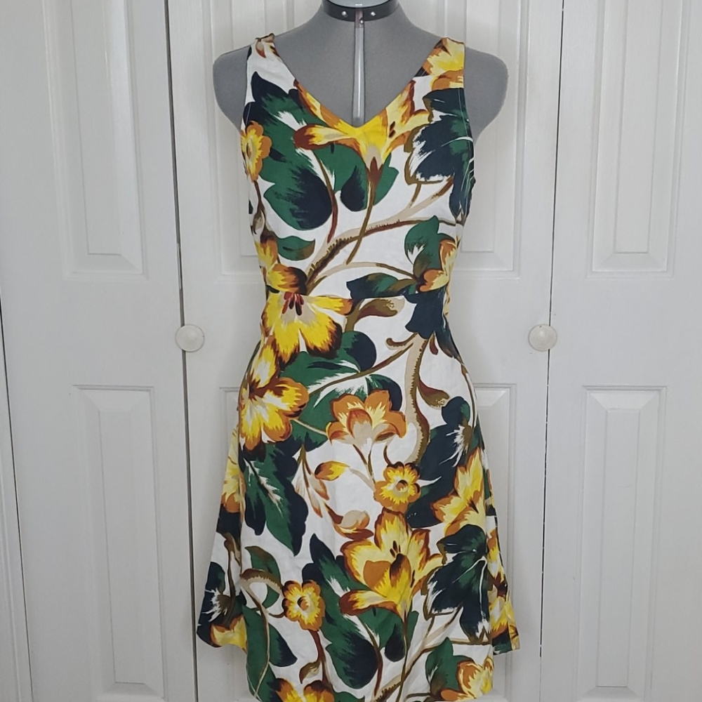 ANN TAYLOR Factory Yellow Floral Dress Sz 4P
